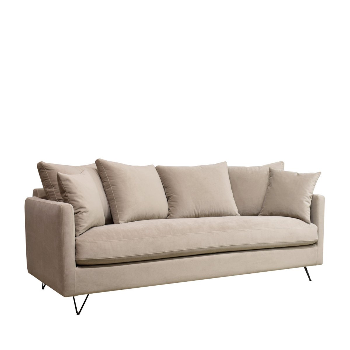 Canapé convertible 4 places en velours pieds épingles noirs- VILLABON beige, DRAWER