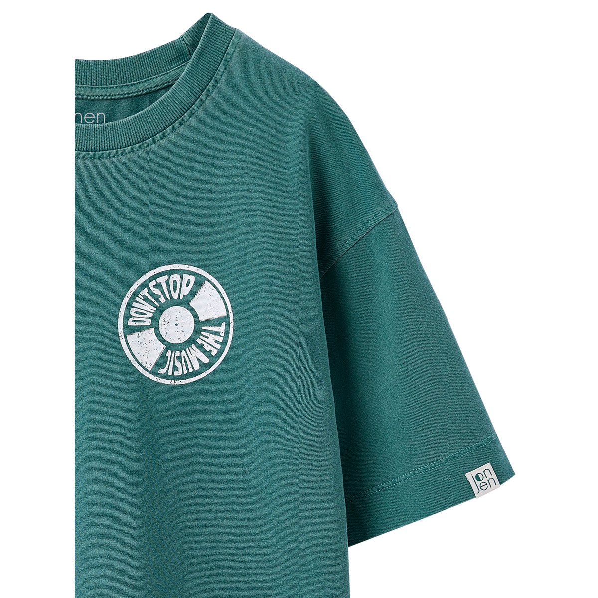 T-shirt motif devant/dos effet délavé vert d'eau, JONEN