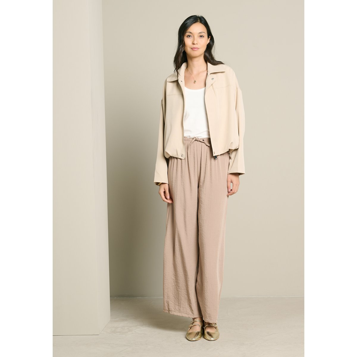 Blouson fluide zippé lt beige, LOLALIZA