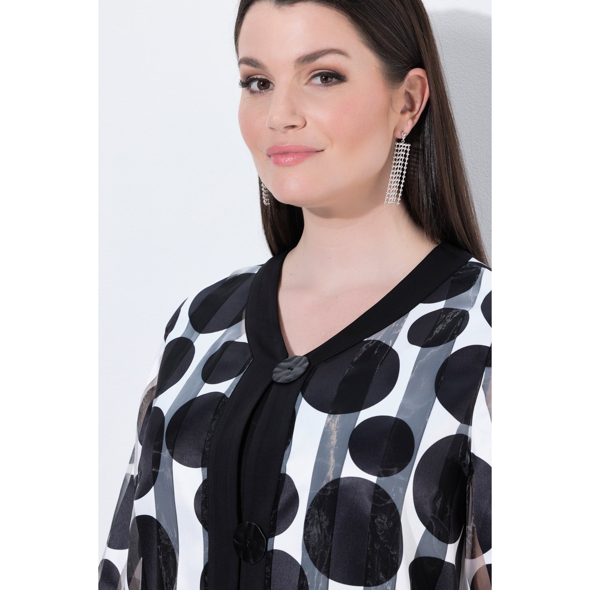 Veste, dévoré, coupe en A, col rond noir, ULLA POPKEN