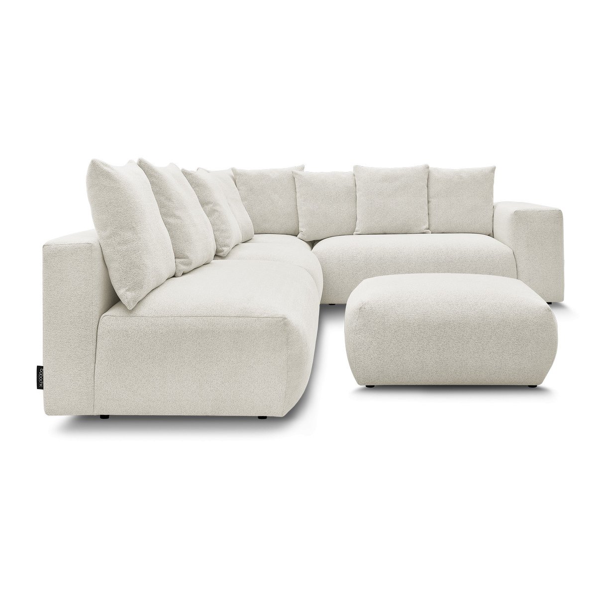 Canapé modulable 6 places en tissu chiné avec pouf, VOLTAIRE blanc, BOBOCHIC