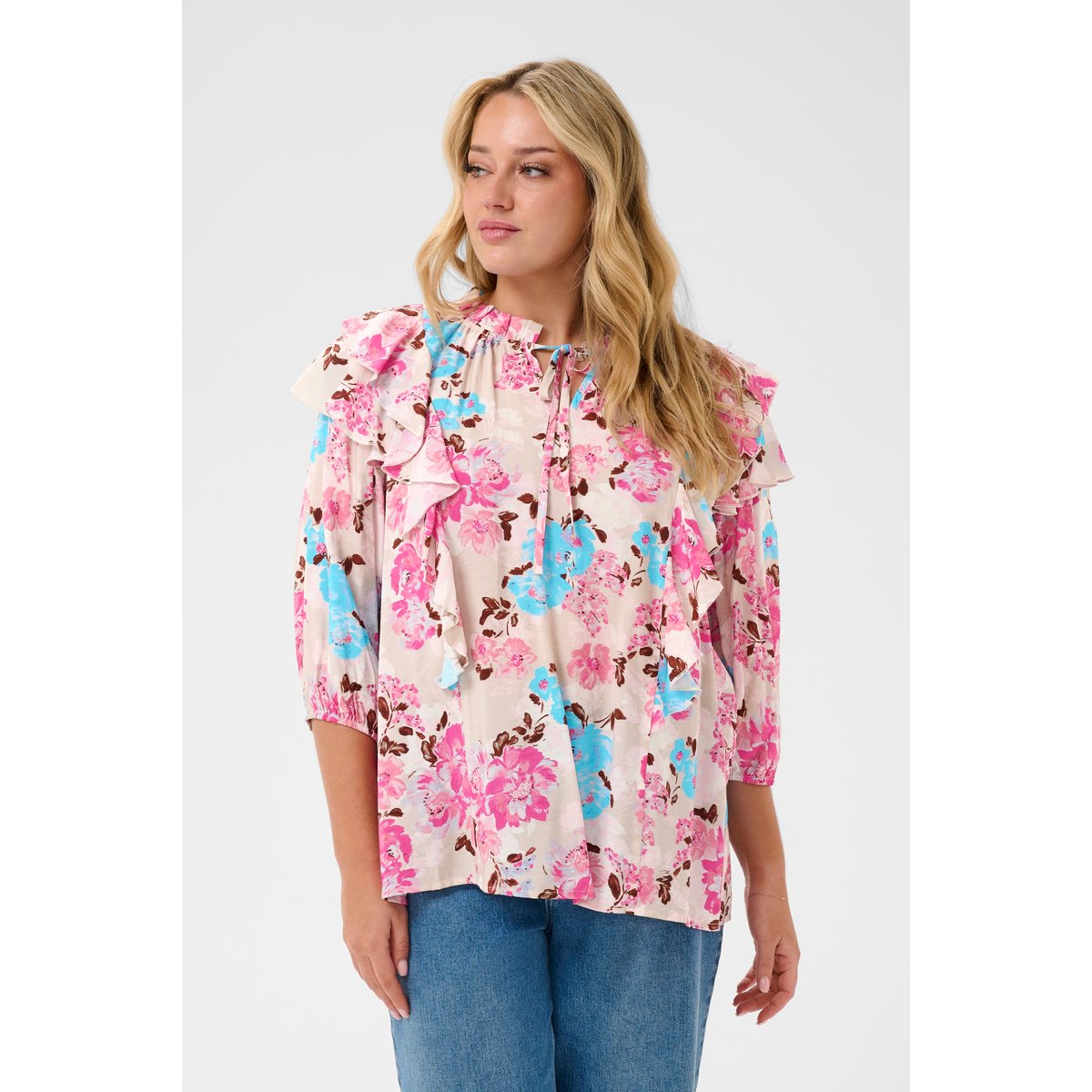 Blouse à manches courtes multicolore multi color flower, KAFFE CURVE
