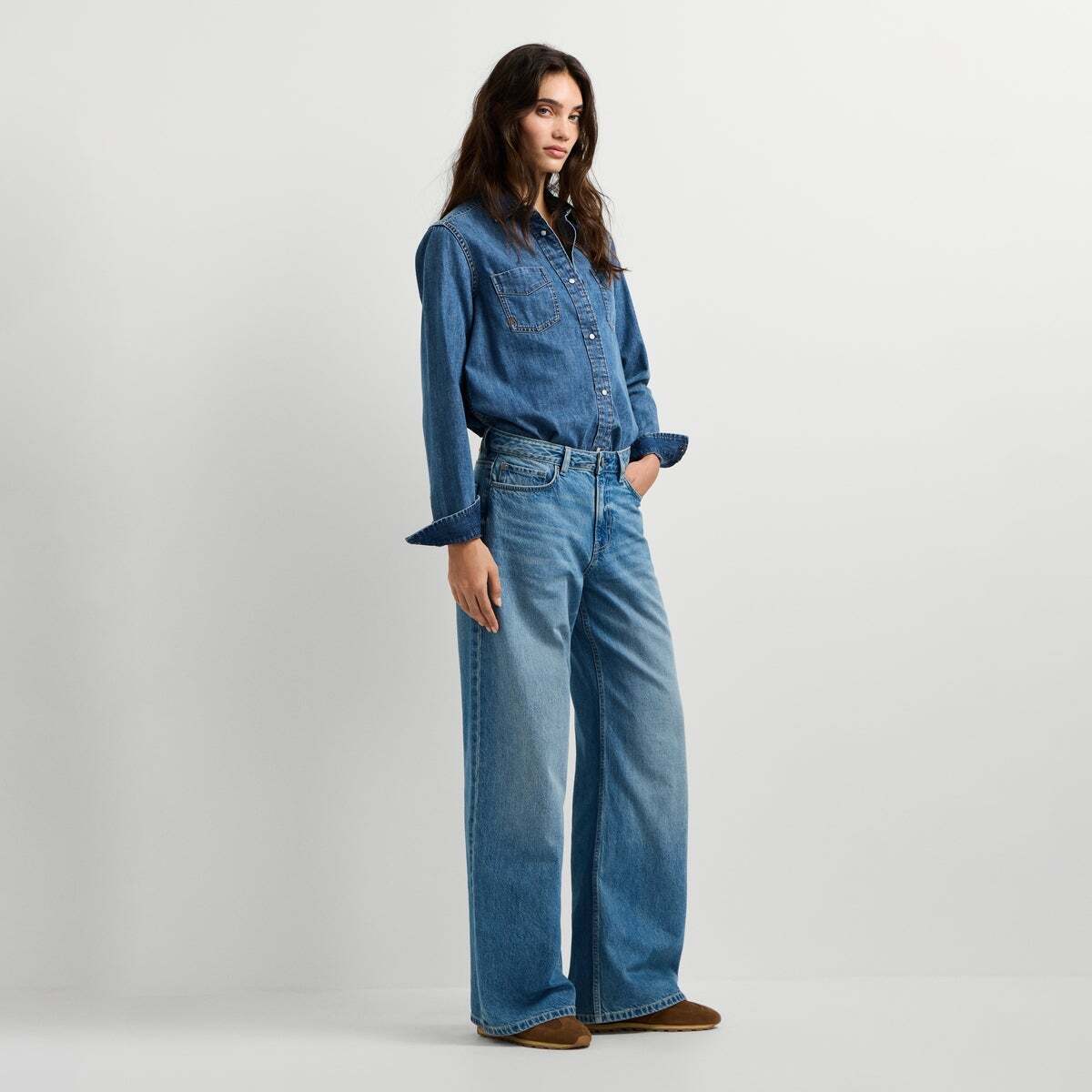 Lina - Jean Coupe Large, Taille Moyenne 12oz bleu rigide denim, PEPE JEANS