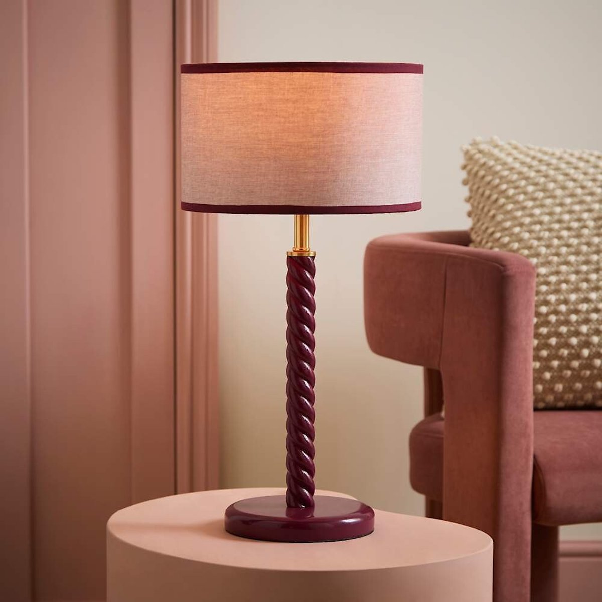 Amalia Twist Table Lamp with Drum Shade pink, SO'HOME