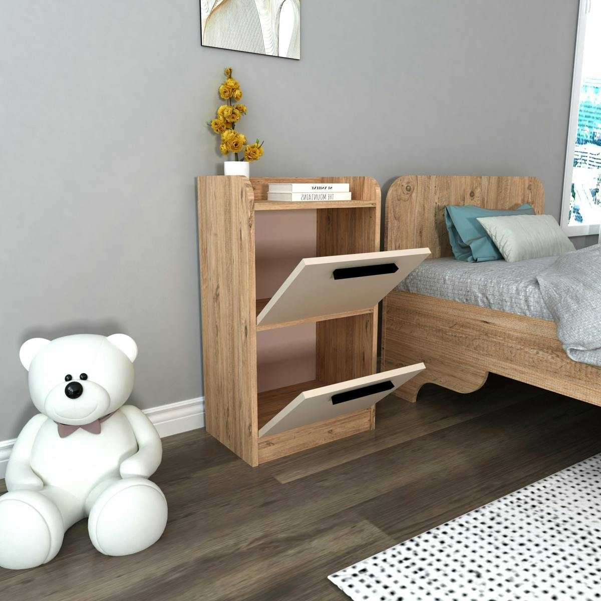 Table de chevet haute 2 portes beiges MARFA bois naturel, PIER IMPORT