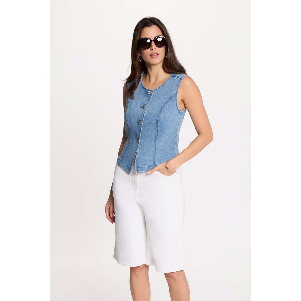 Gilet sans manches denim double stone, MORGAN