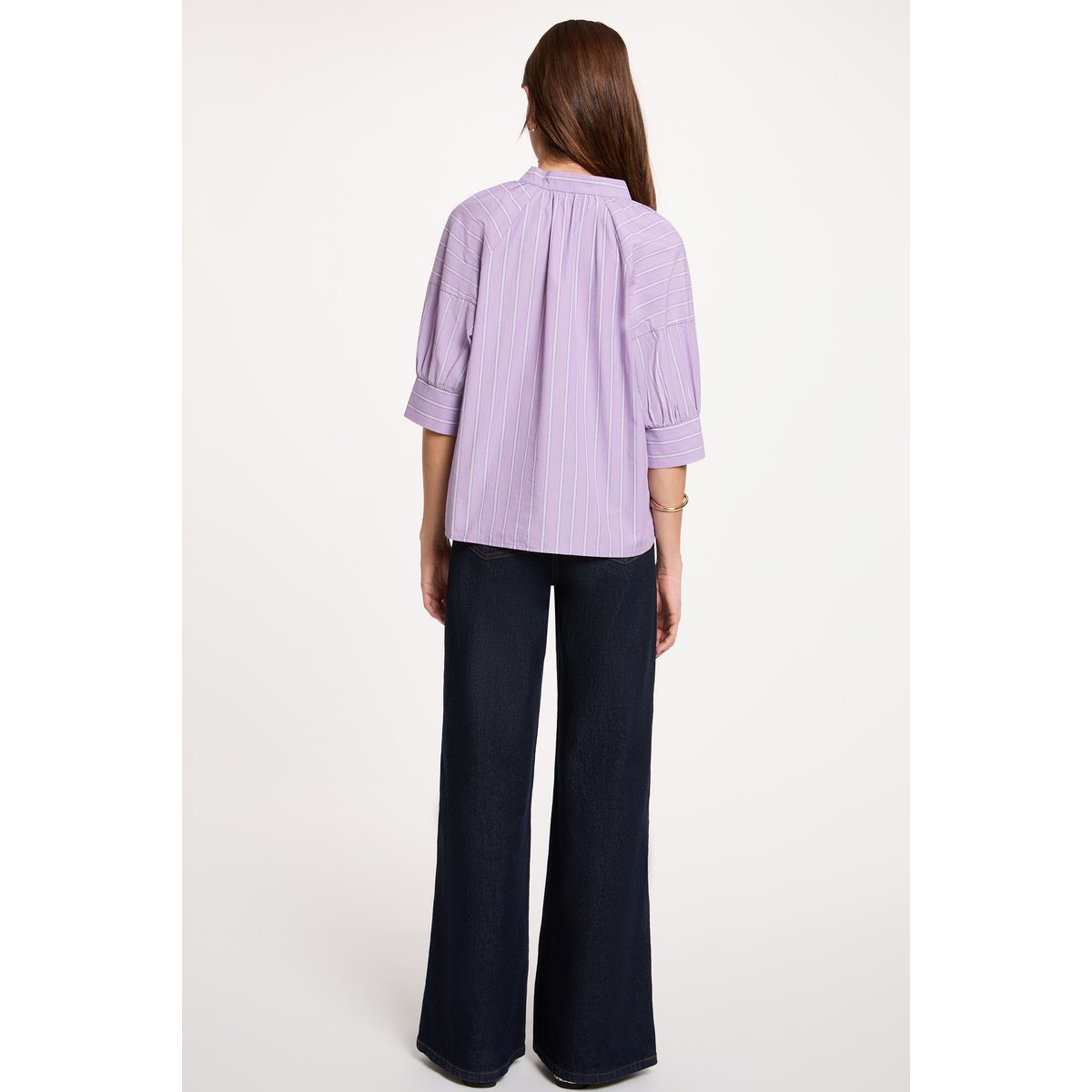 Blouse rayée col v multicolore, MORGAN