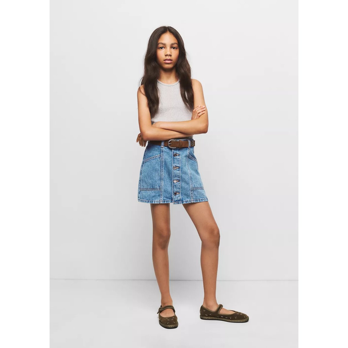 Jupe en jean boutons bleu moyen, MANGO KIDS