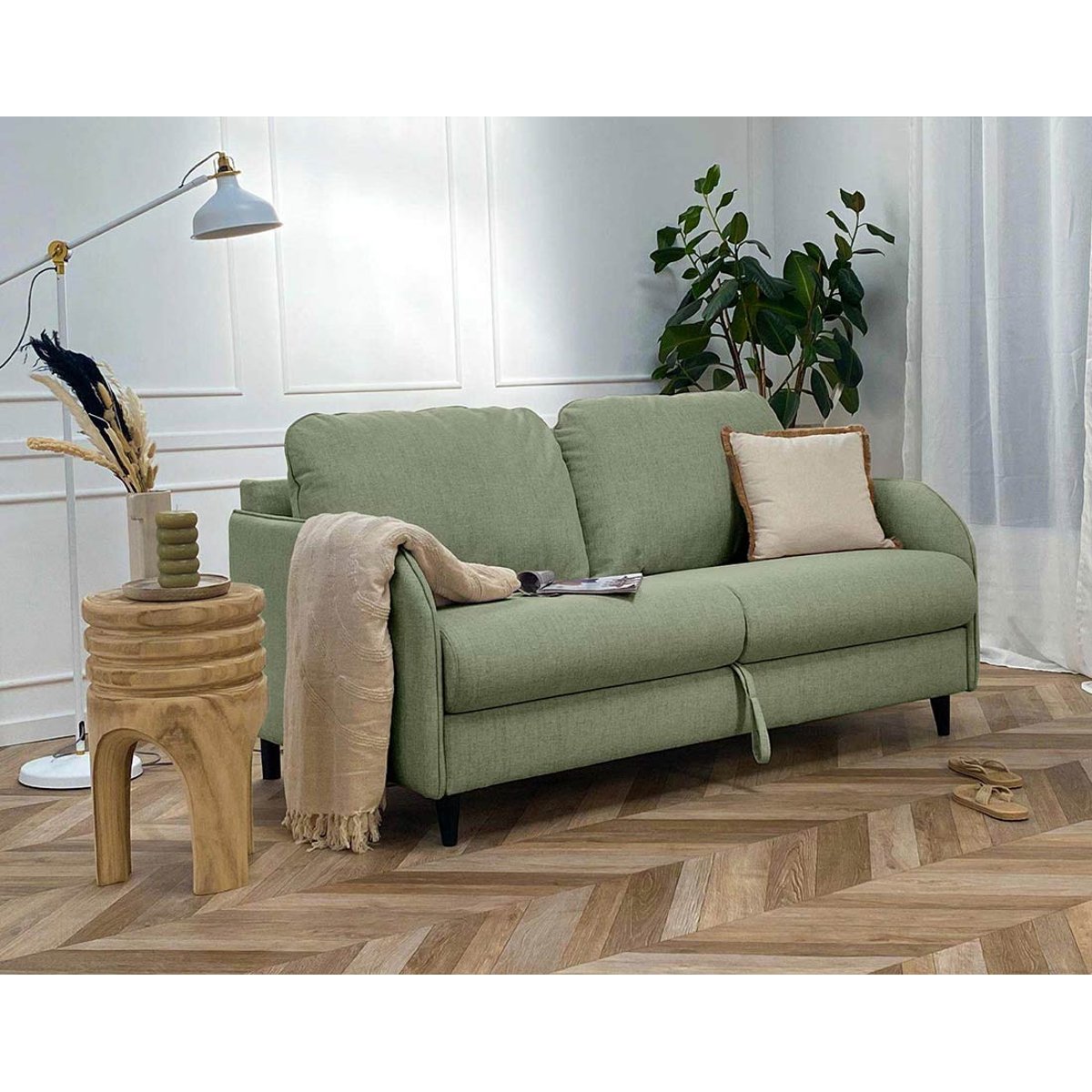 Canapé convertible express 3 places, COSMOS vert sauge, BEST MOBILIER