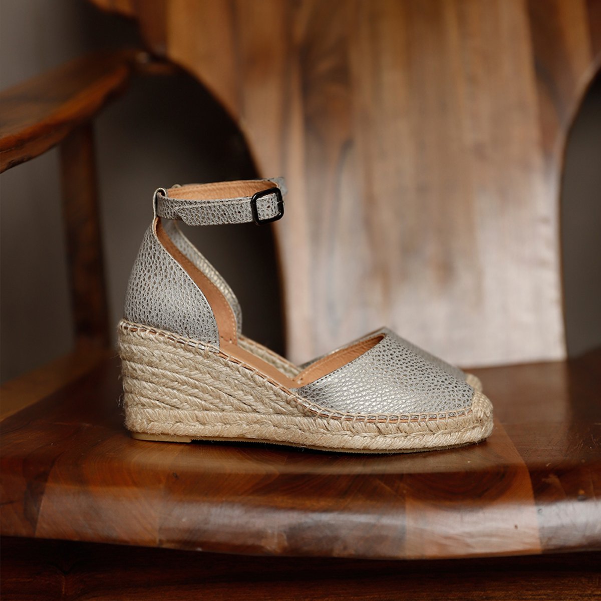Espadrilles FLORA BRAID gris métallisé, VIA VAI