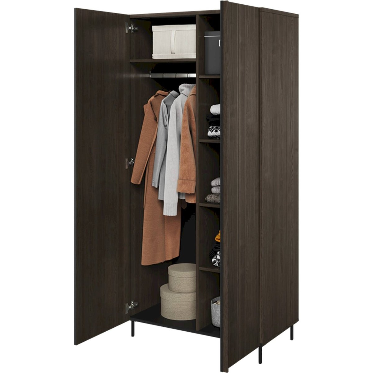 Armoire 2 portes bois collection PIEMONTE frêne portland et noir, RECOLLECTION