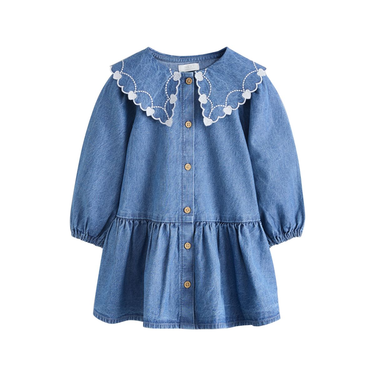 Robe à manches longues et col brodé jena bleu, NEXT