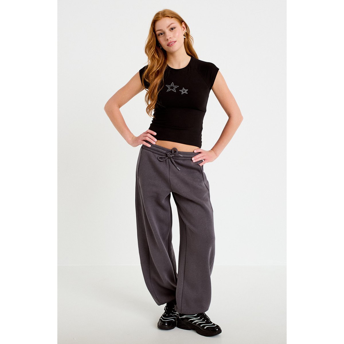 T-shirt ajusté court col rond noir, CACHE CACHE