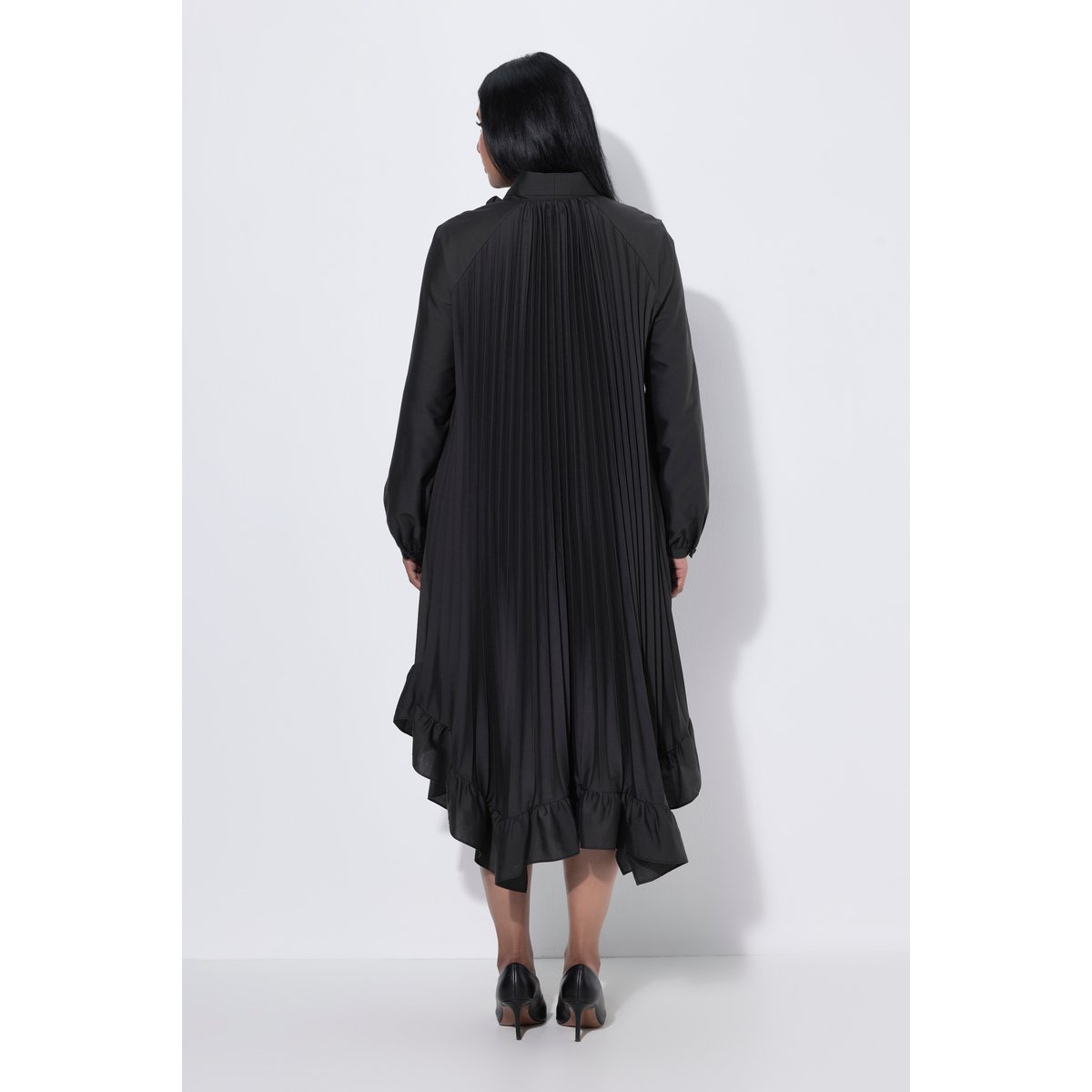 Robe plissée longueur midi, coupe évasée noir, ULLA POPKEN