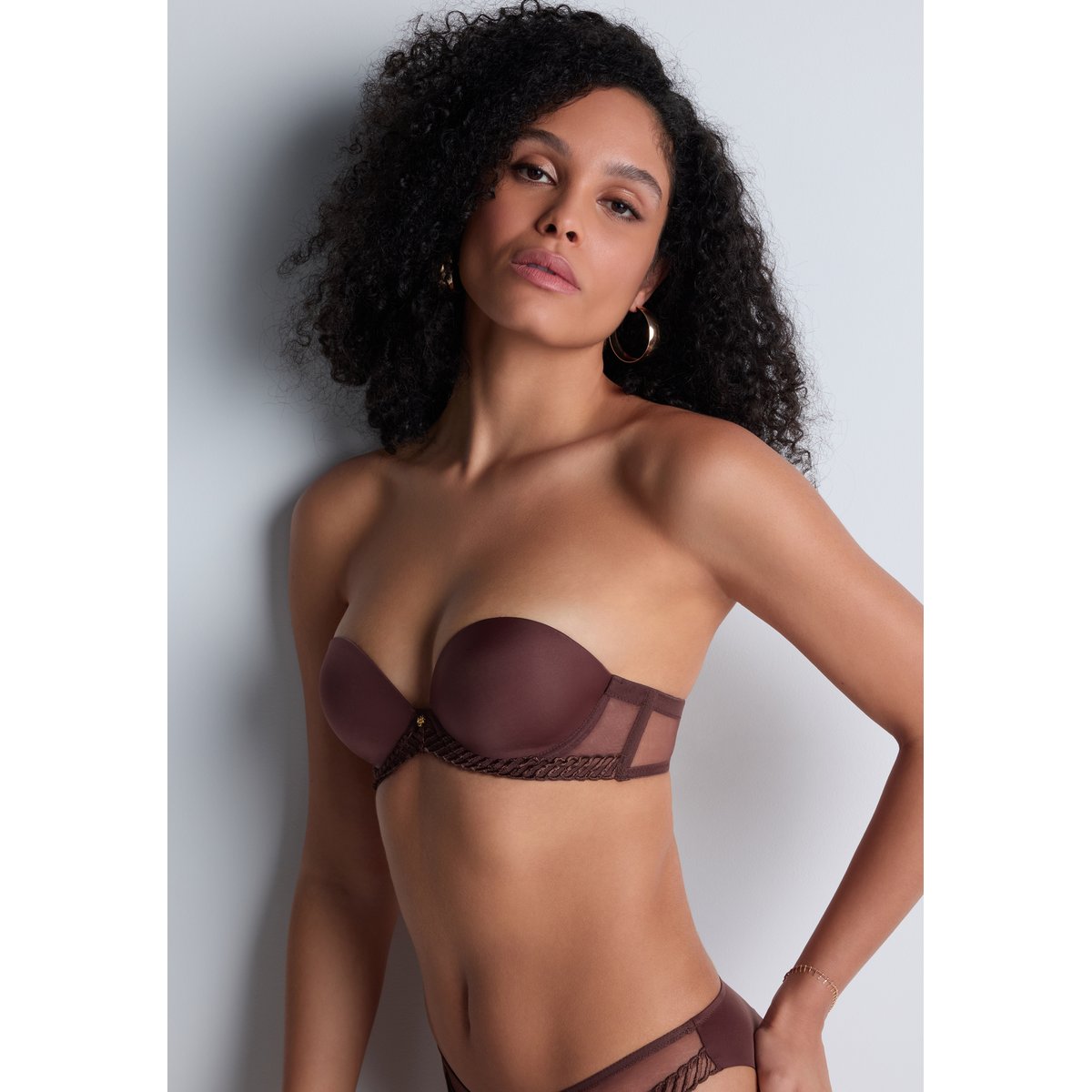 Soutien gorge Bandeau plunge Sheer Emotion brun, AUBADE