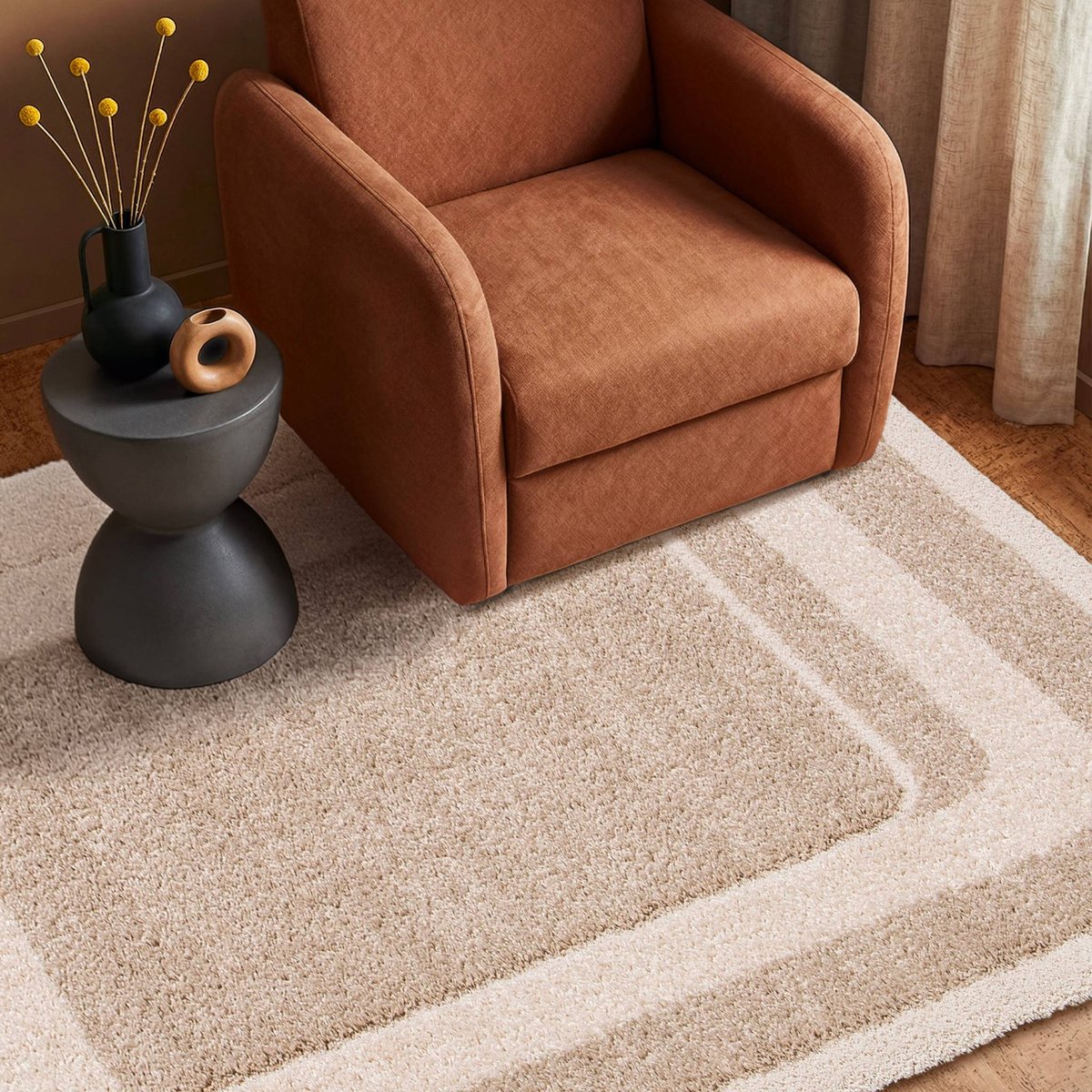 Tapis intérieur rectangulaire contemporain AKAI beige / crème, SWEEEK