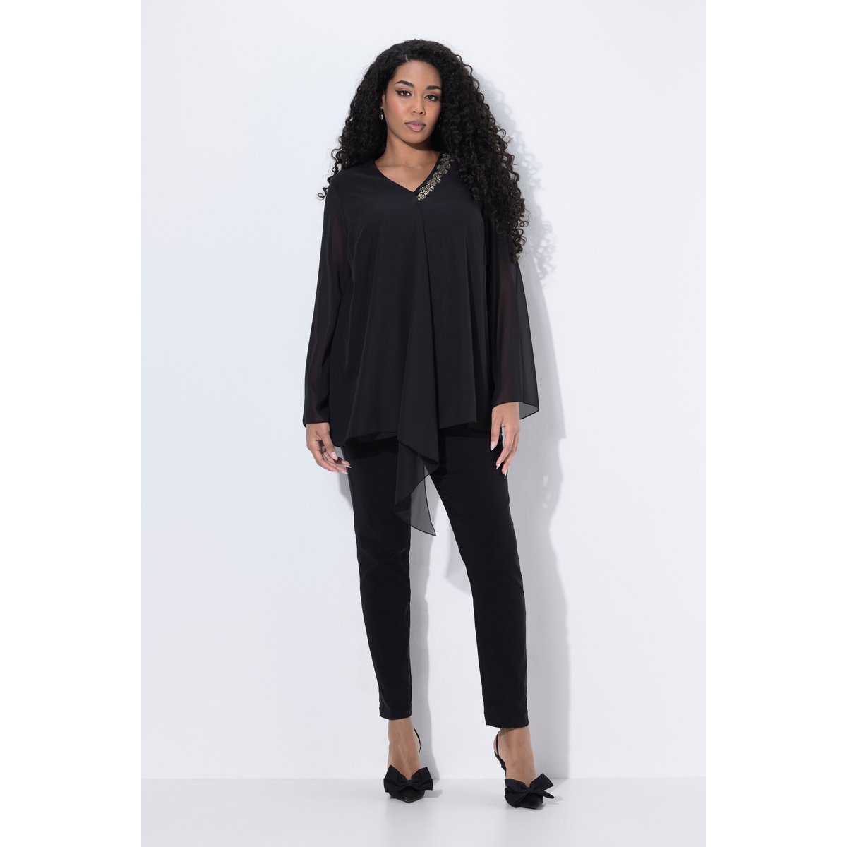 Blouse en mousseline doublée noir, ULLA POPKEN