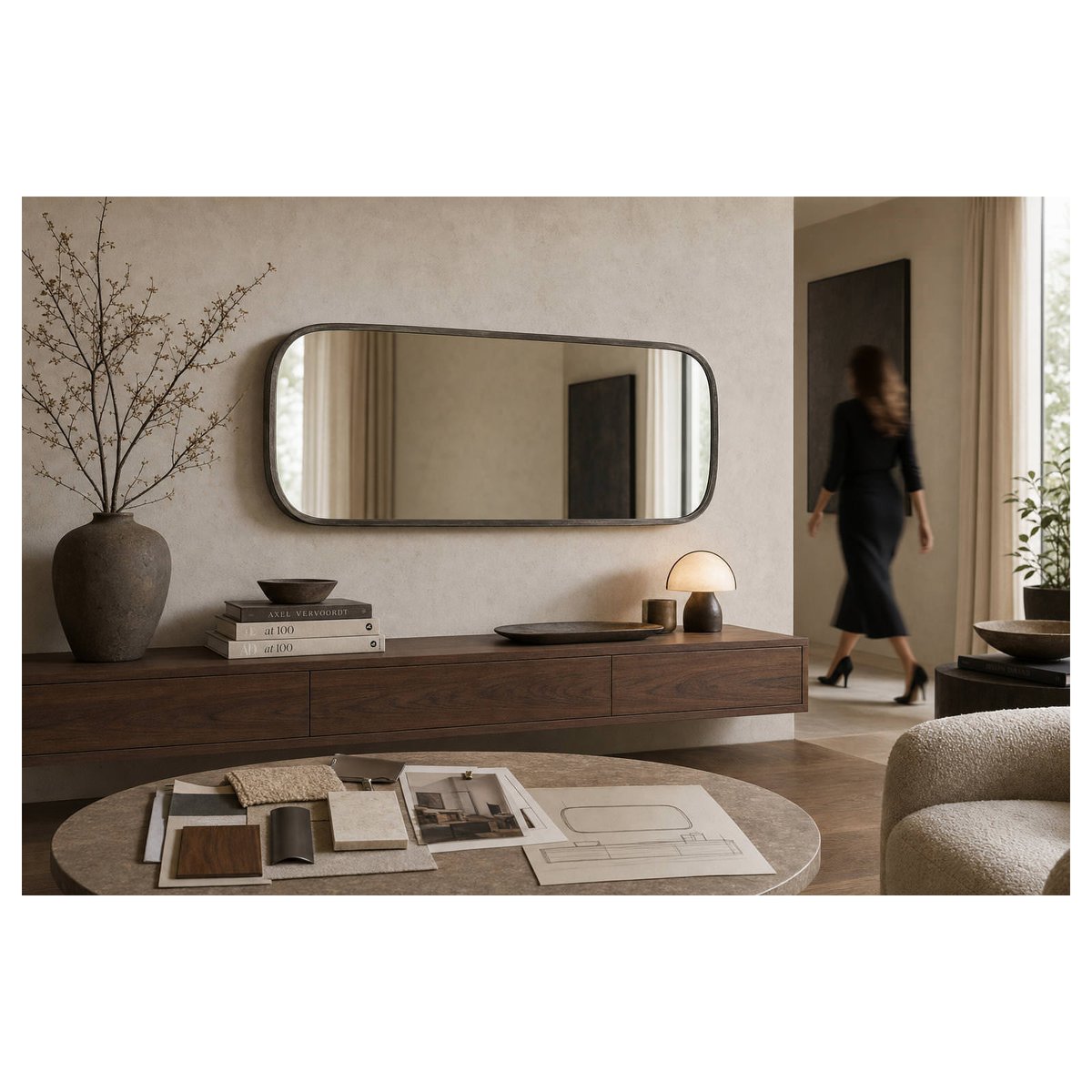 Miroir mural rectangulaire en métal nickel noir, RECOLLECTION
