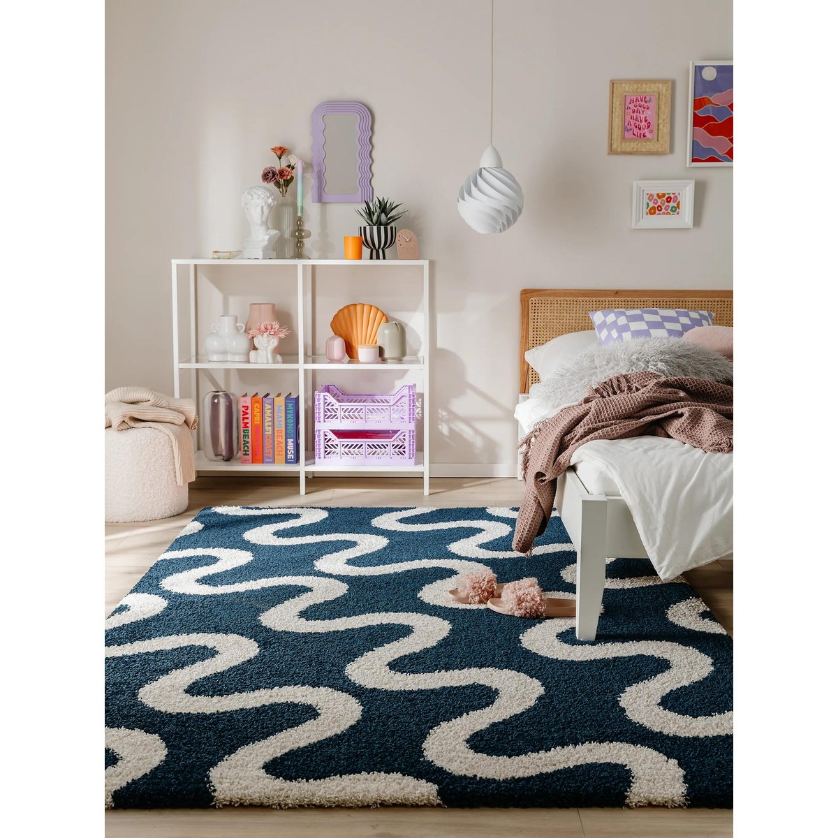 Tapis à poils longs LOUISE bleu, BENUTA 