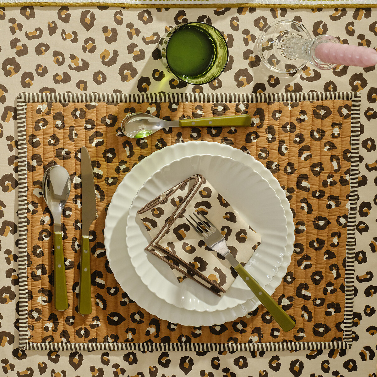 Set of 2 Leopold Leopard Print Cotton Voile Reversible Placemats leopard print, LA REDOUTE INTERIEURS