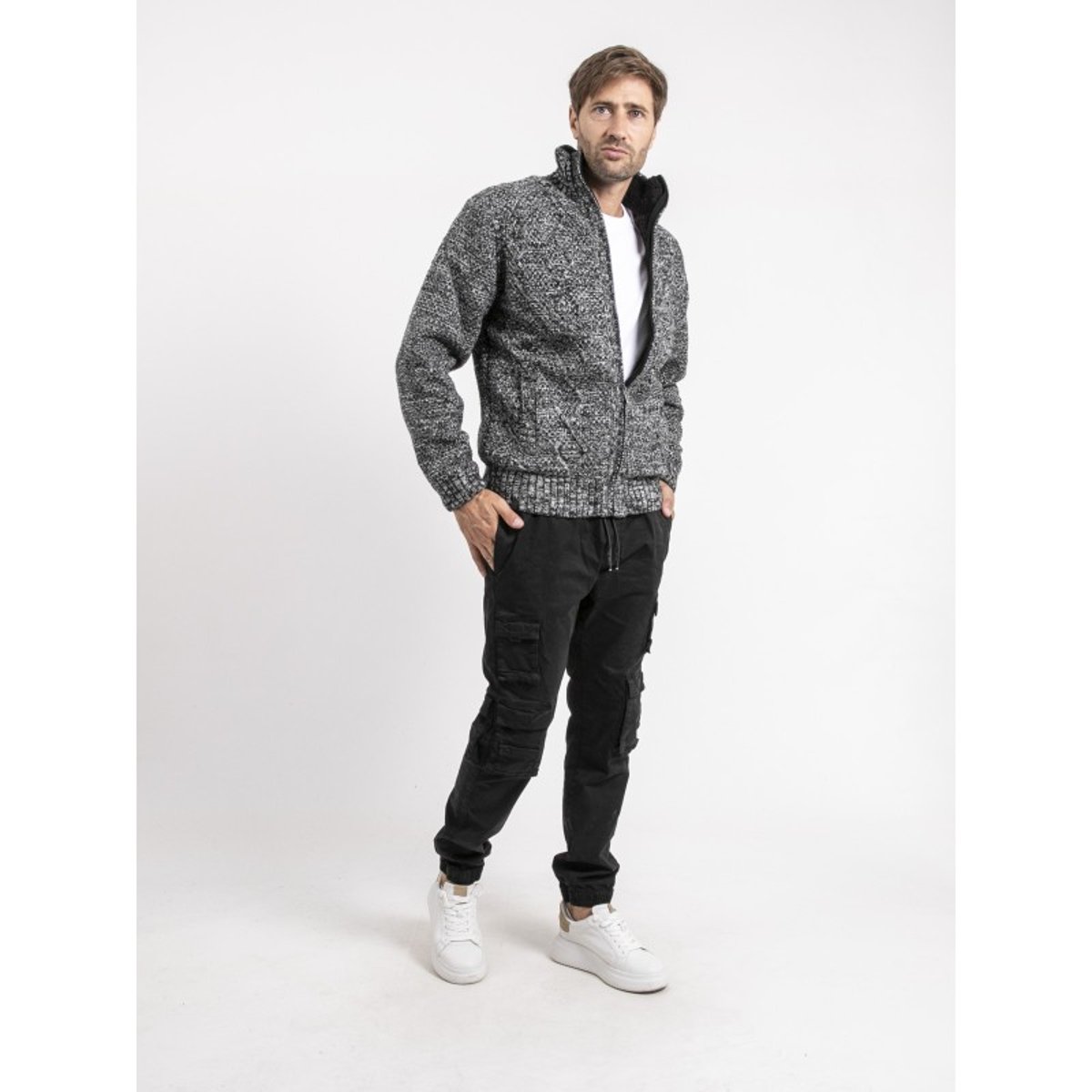 Gilet Maille Zippé Lacido gris foncé, RITCHIE