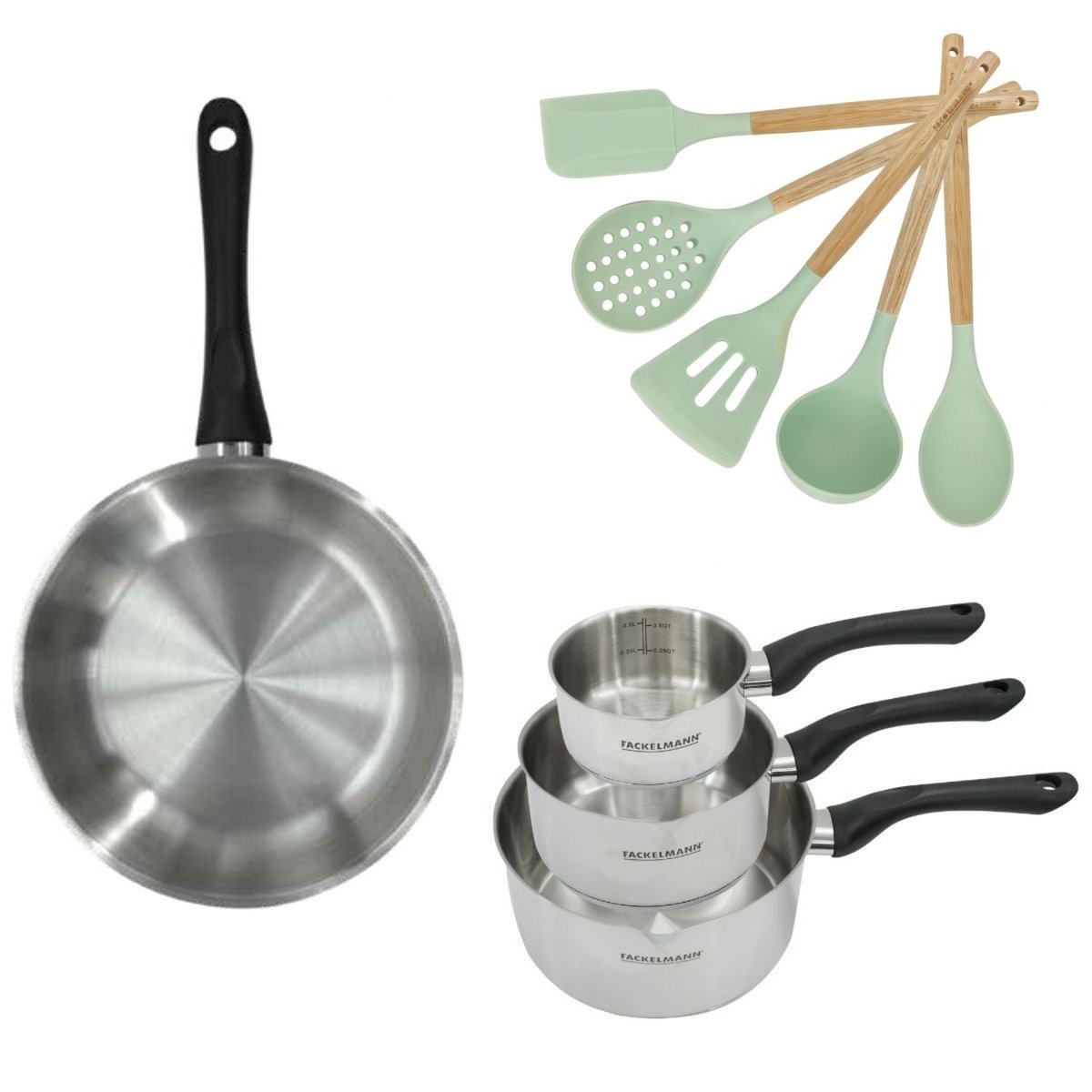 Batterie de cuisine 1 poêle 28cm + 3 casseroles 12/16/20cm inox|noir, FACKELMANN