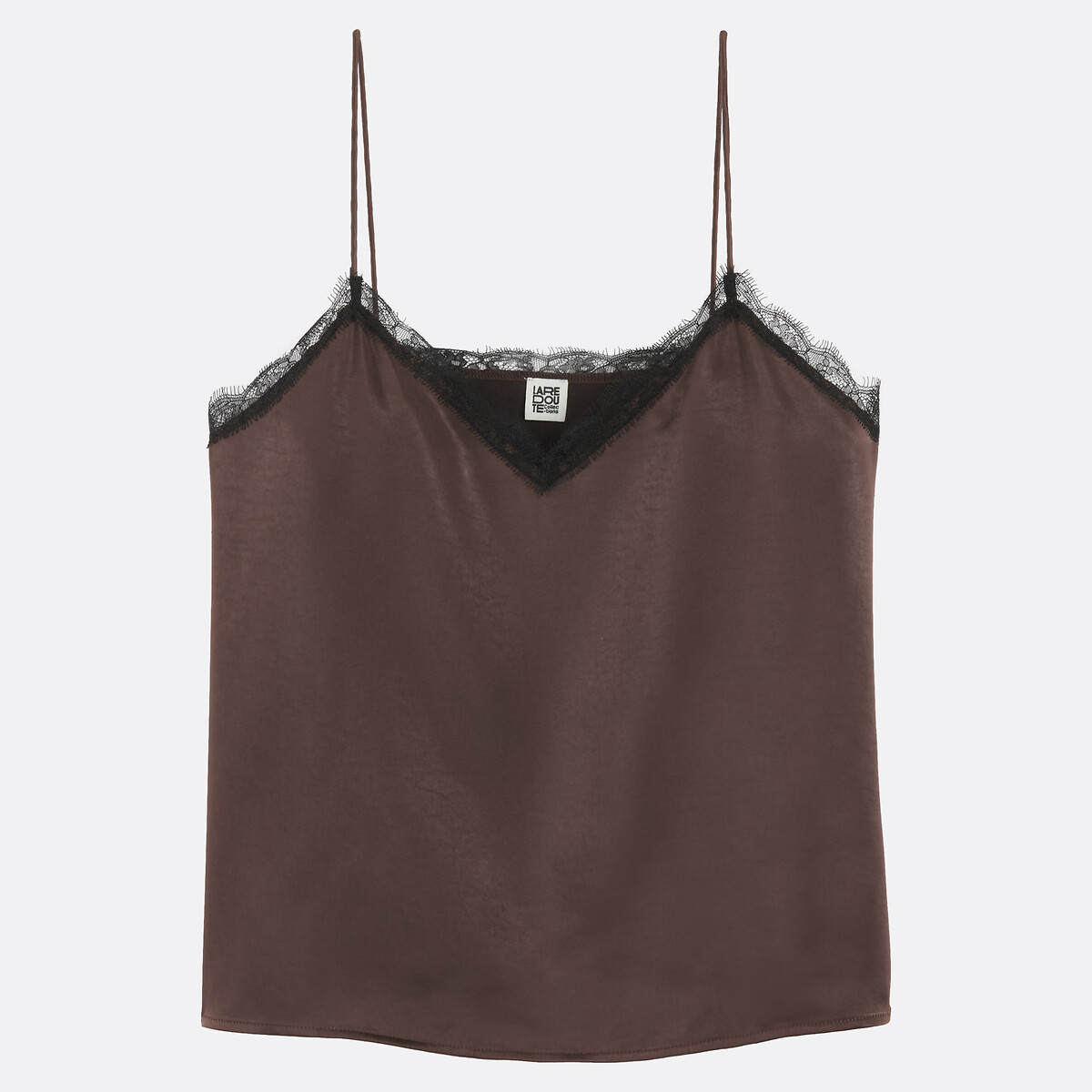 Top de satén con tirantes finos y encaje marrón, LA REDOUTE COLLECTIONS
