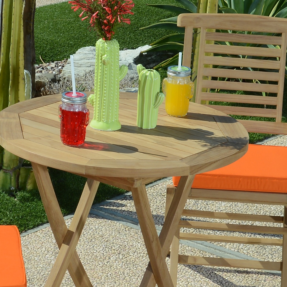 Table pliante ronde en teck massif Opio ø 75 cm naturel, TECK ATTITUDE