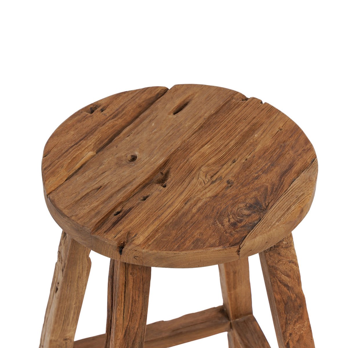 Tabouret de bar en bois de teck récupéré SHIBORI beige, BAZAR BIZAR