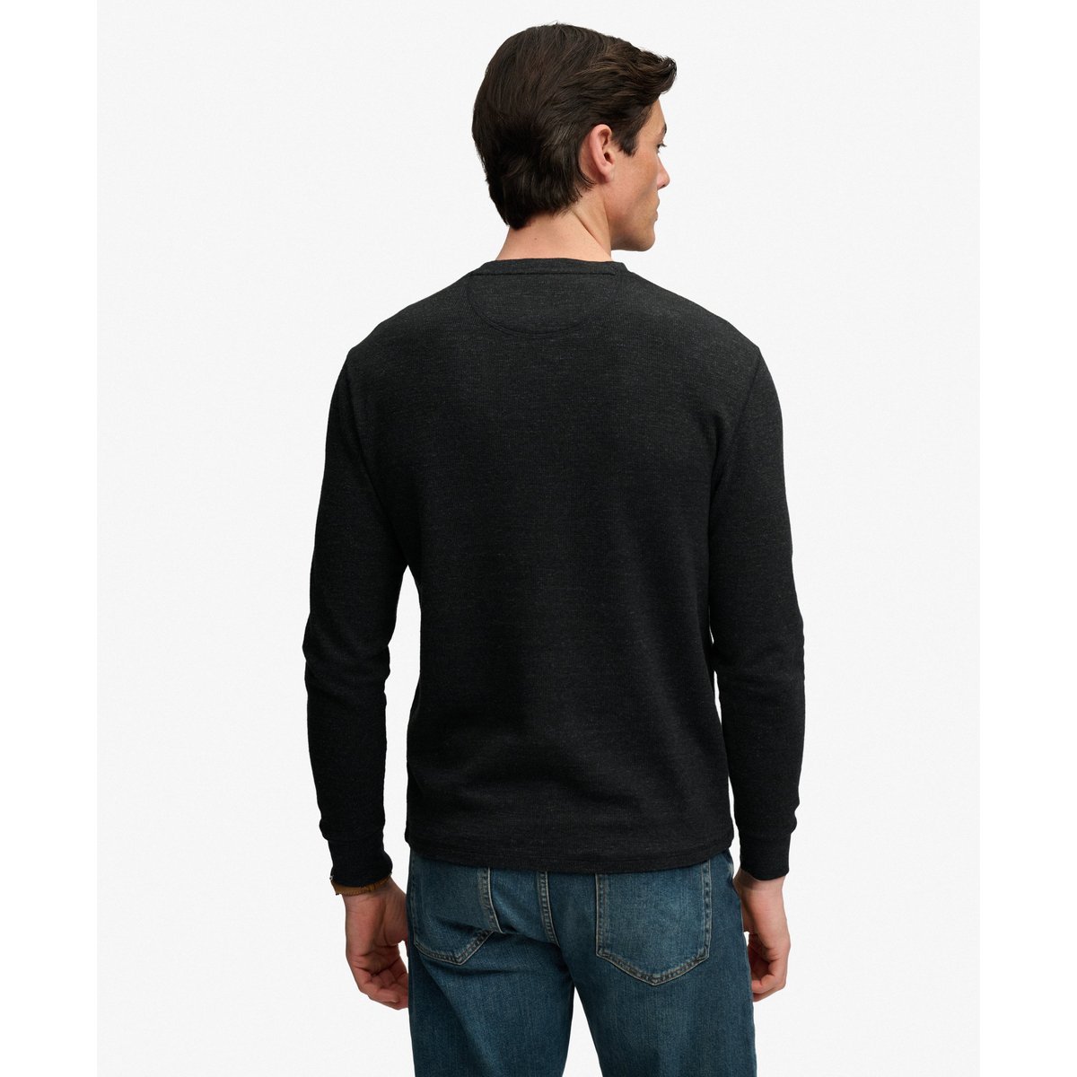 Haut Gaufré Slub Classique noir chiné, SUPERDRY