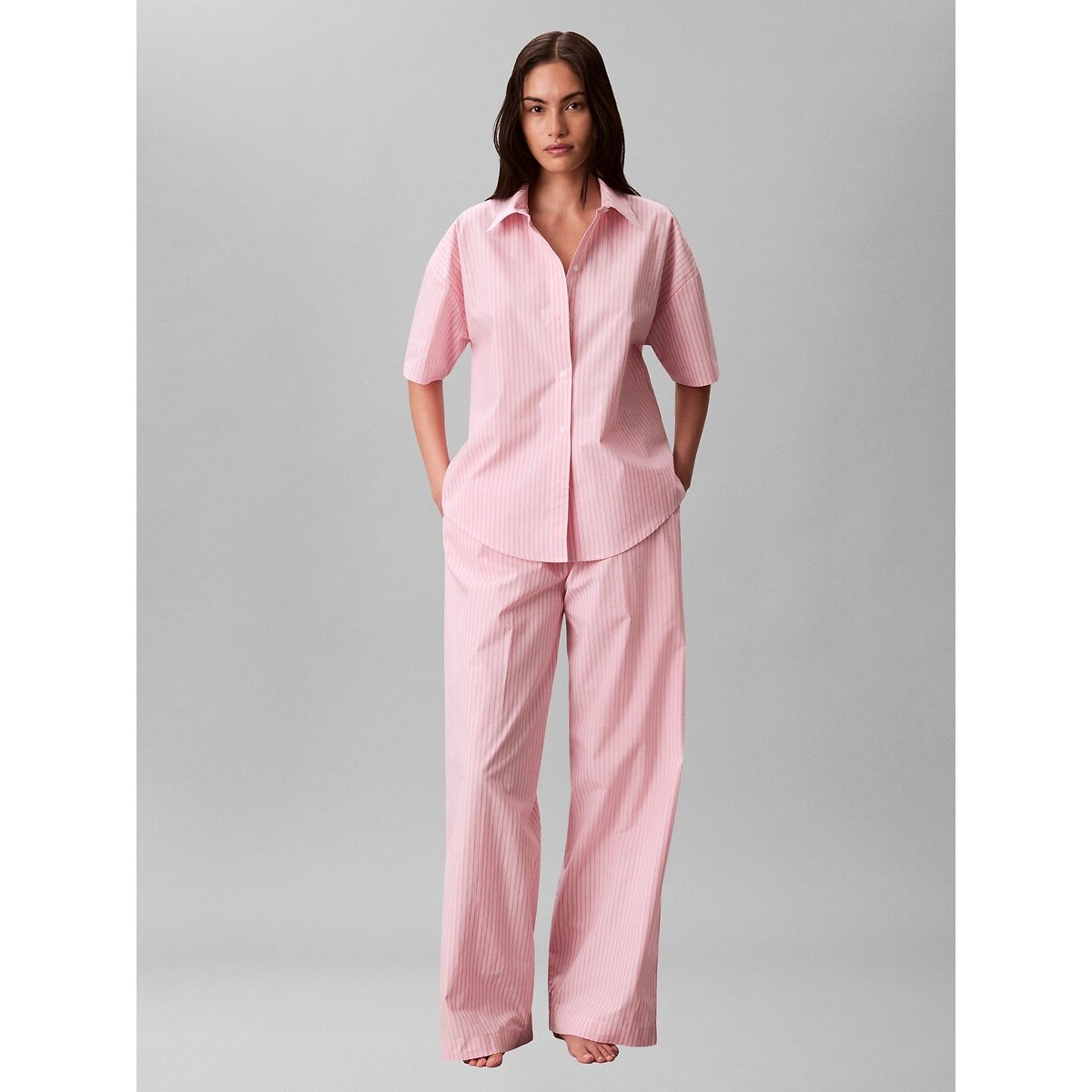 Ensemble de pyjama à rayures COTTON POPLIN rayé rose clair, CALVIN KLEIN UNDERWEAR