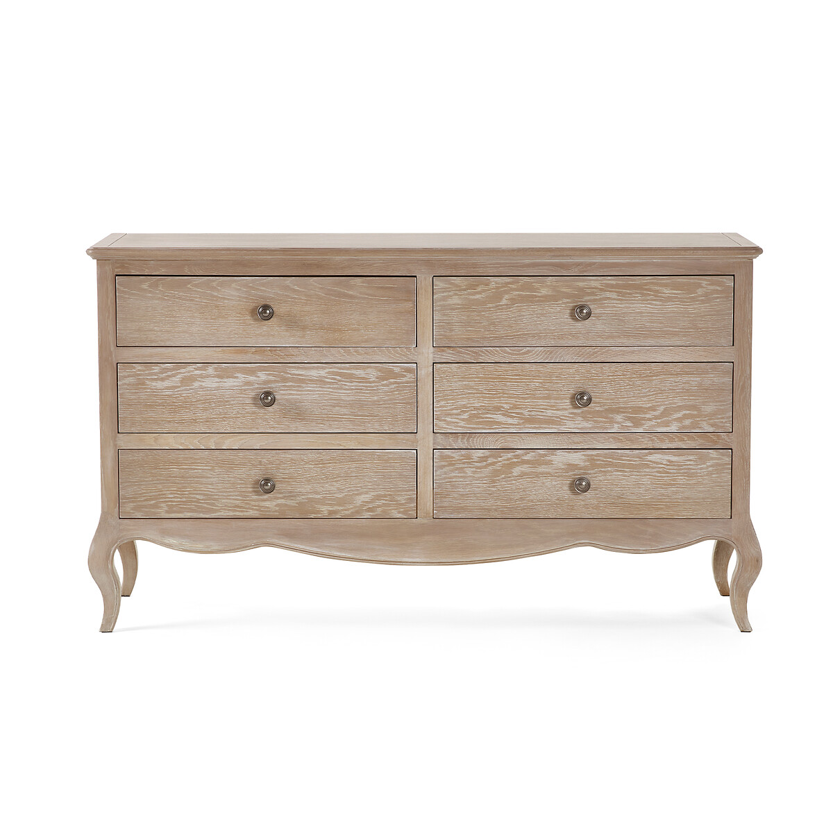 Eléa French Antique Limed Oak Wide Chest of 6 Drawers bleached oak, SO'HOME