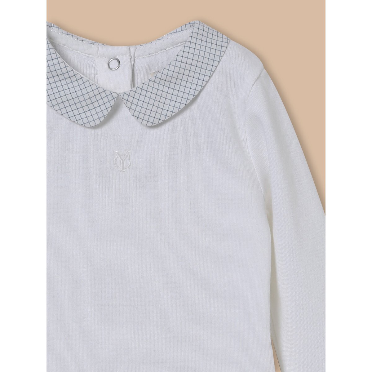 Body col à carreaux - coton biologique tattersall ciel, CYRILLUS