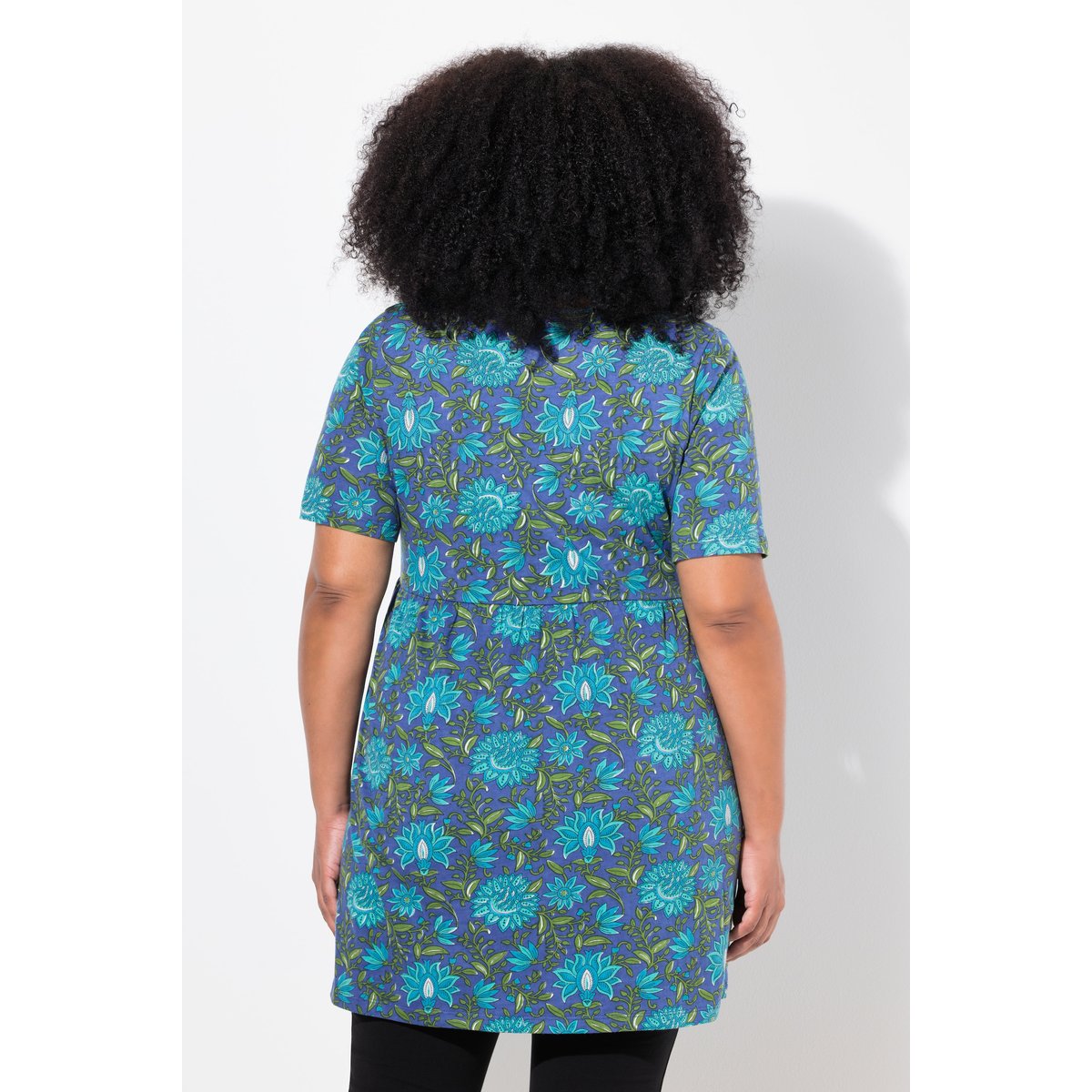 T-shirt long dans un imprimé à fleurs turquoise sombre, ULLA POPKEN