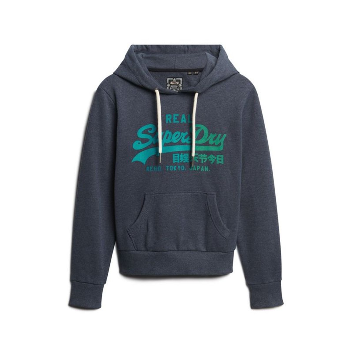 Sweat à capuche Vintage Logo ton sur ton indigo chiné, SUPERDRY
