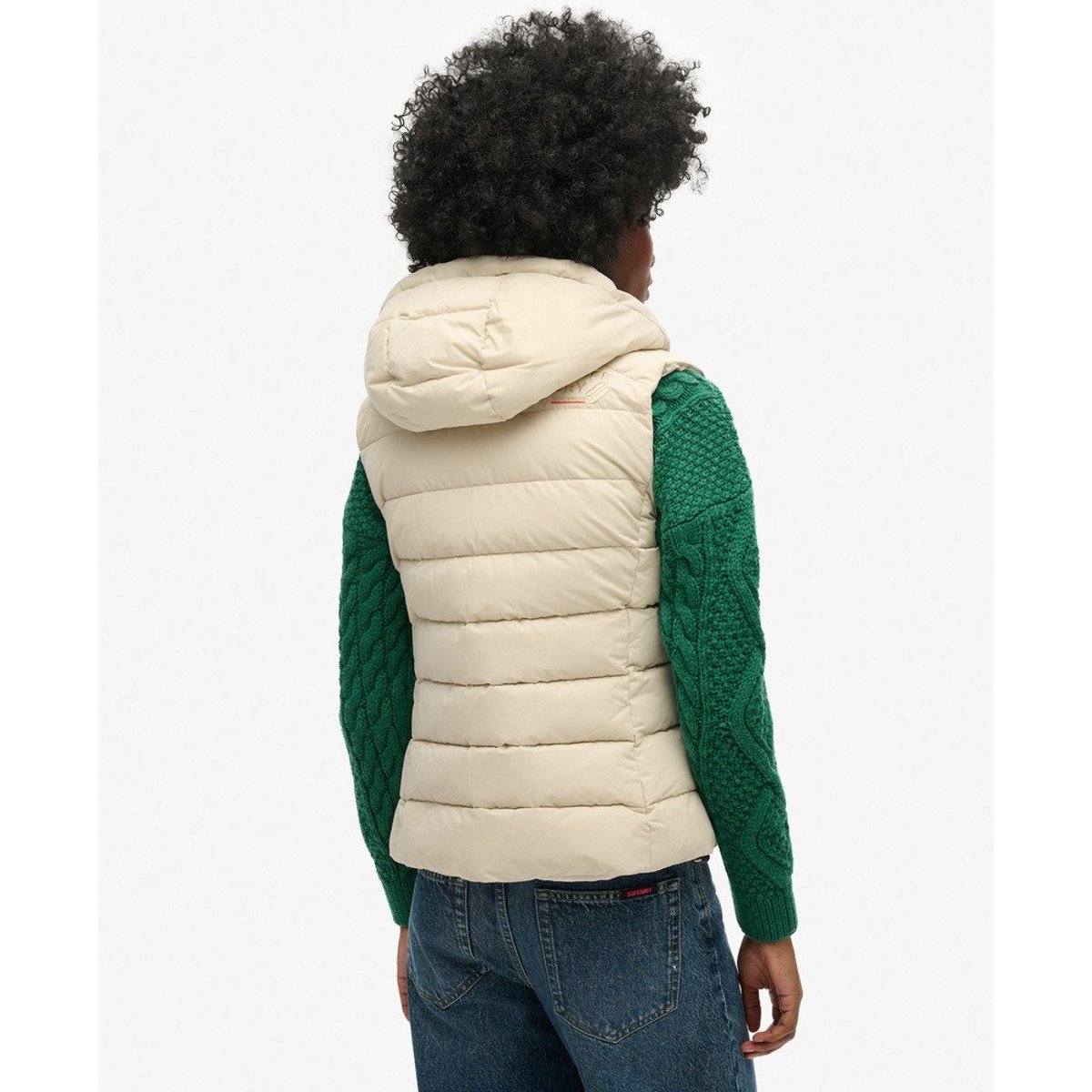 Doudoune sans manches à capuche en microfibre beige pélican, SUPERDRY