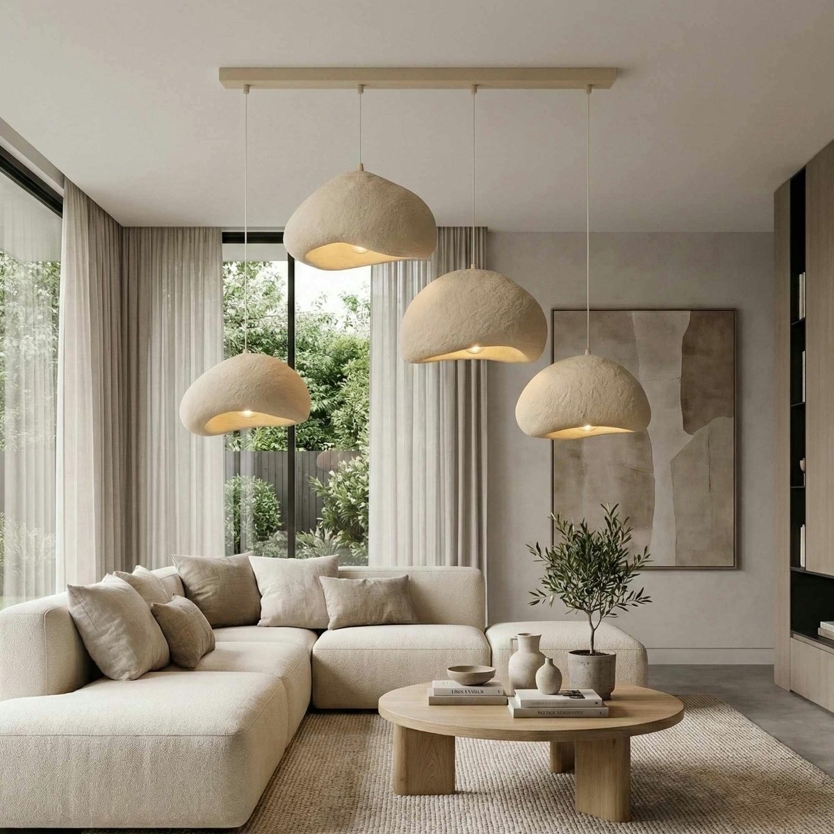 Suspension organique 4 abat-jour NOXIS beige, PIER IMPORT