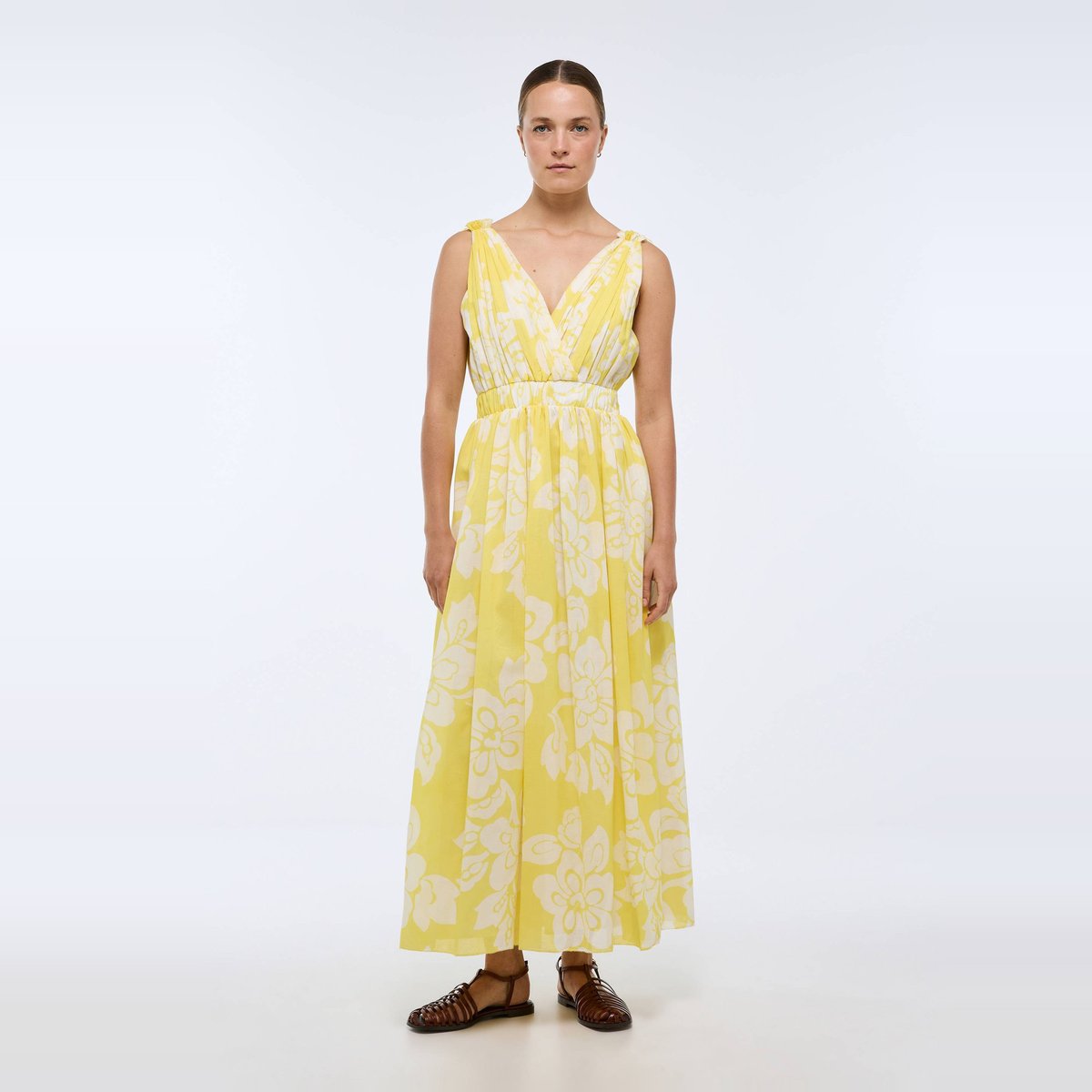 Robe longue cintrée imprimée en coton renoncule, MONOPRIX