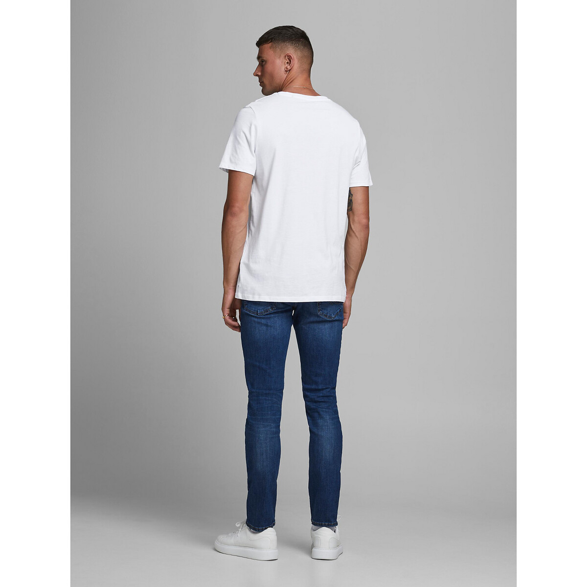 T-shirt girocollo in cotone bio bianco, JACK & JONES