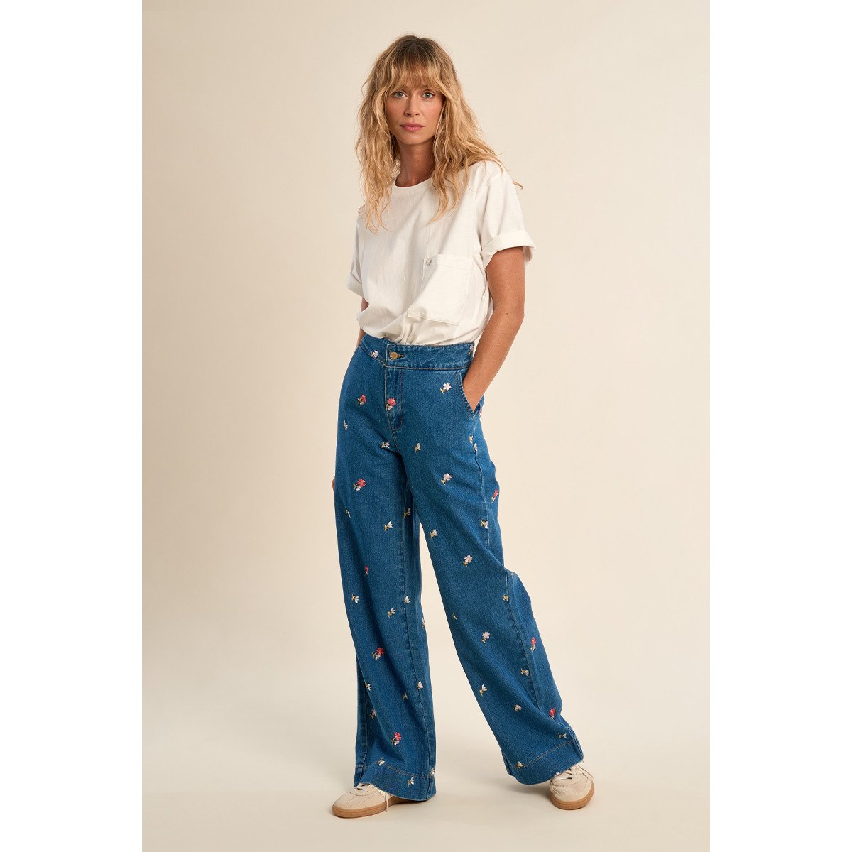 Jean large fantaisie denim blue, MOLLY BRACKEN