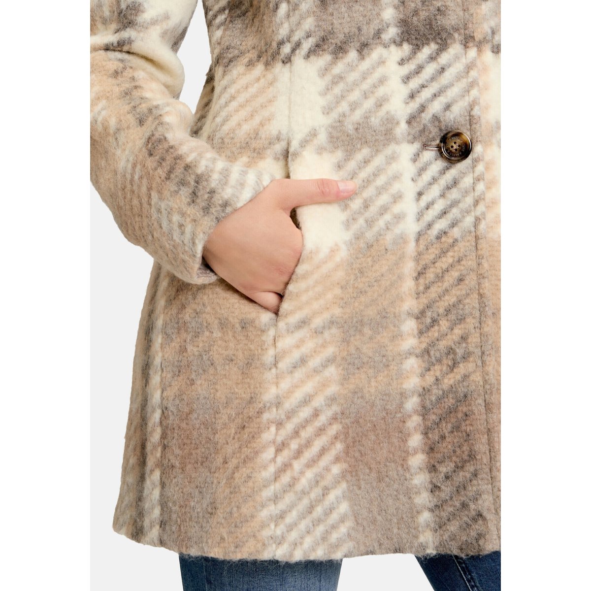 Manteau court à capuche blanc/taupe, AMBER & JUNE