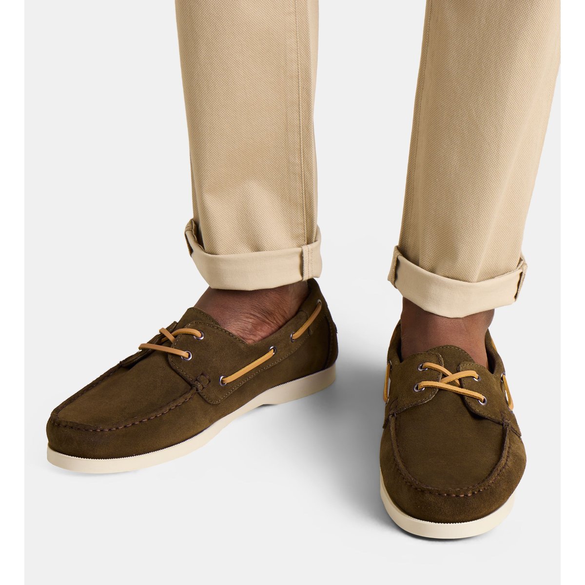 Chaussures bateau leon cuir velours kaki, COMPTOIR GL