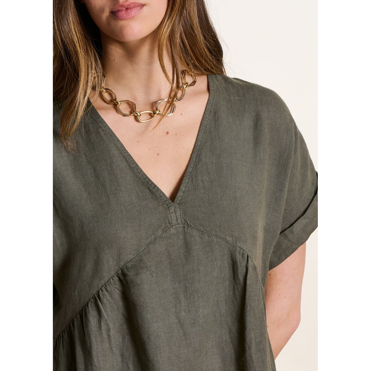 Robe longue ample en lin manches courtes cypres, LA FEE MARABOUTEE