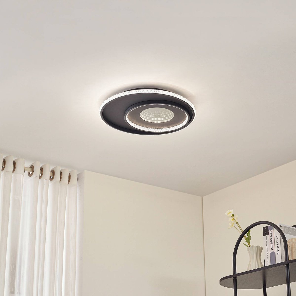 Plafonnier en métal moderneLED, Inessa noir, blanc, LINDBY