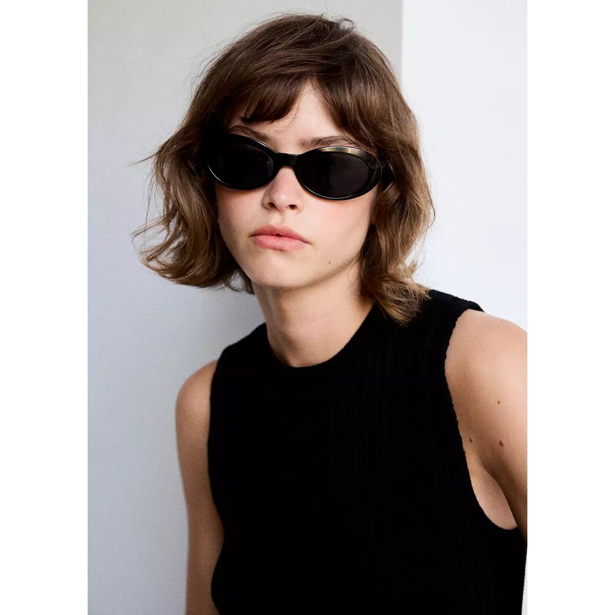 Top maille tressée noir, MANGO