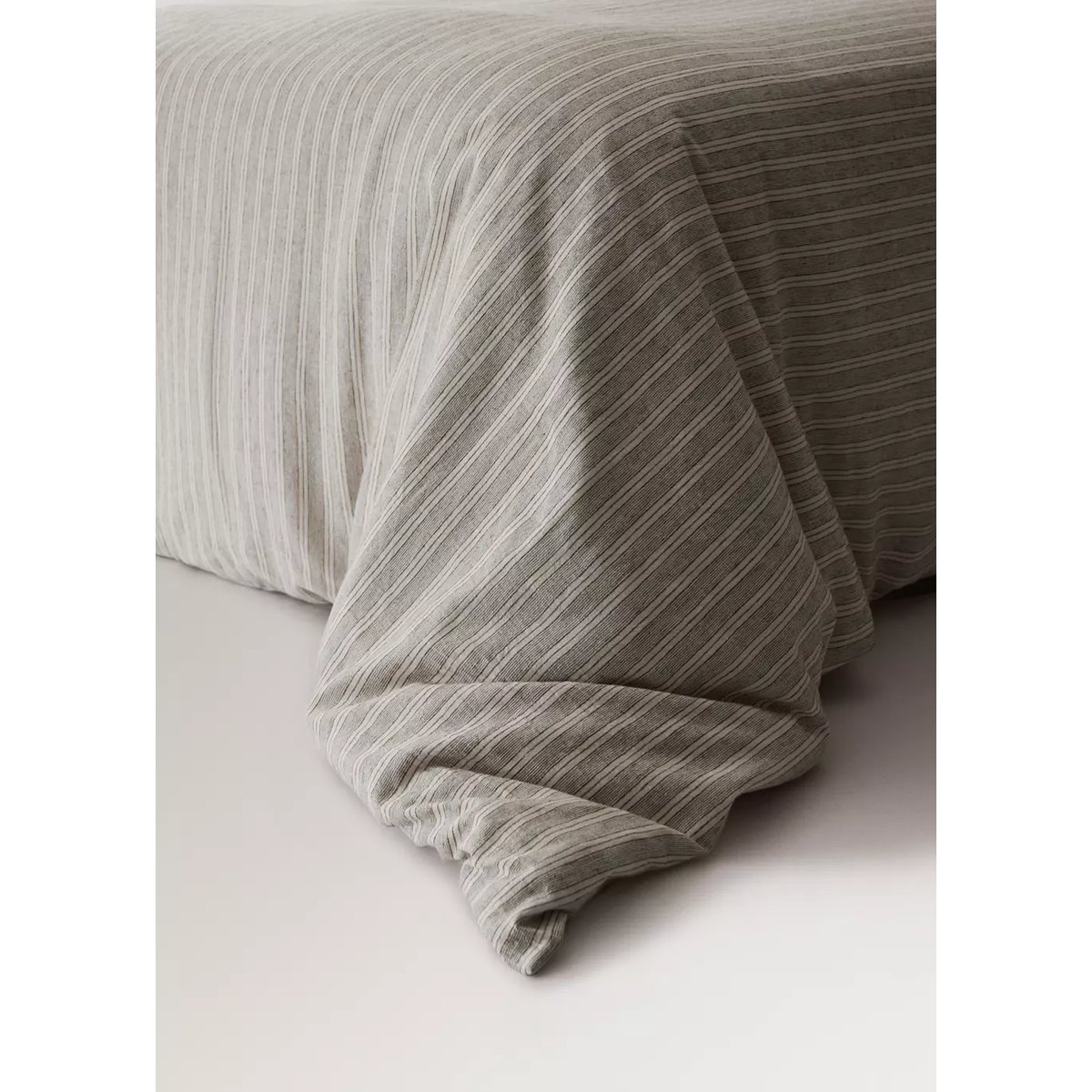 Housse de couette lin et coton à rayures Lit 180/200 cm sable, MANGO HOME