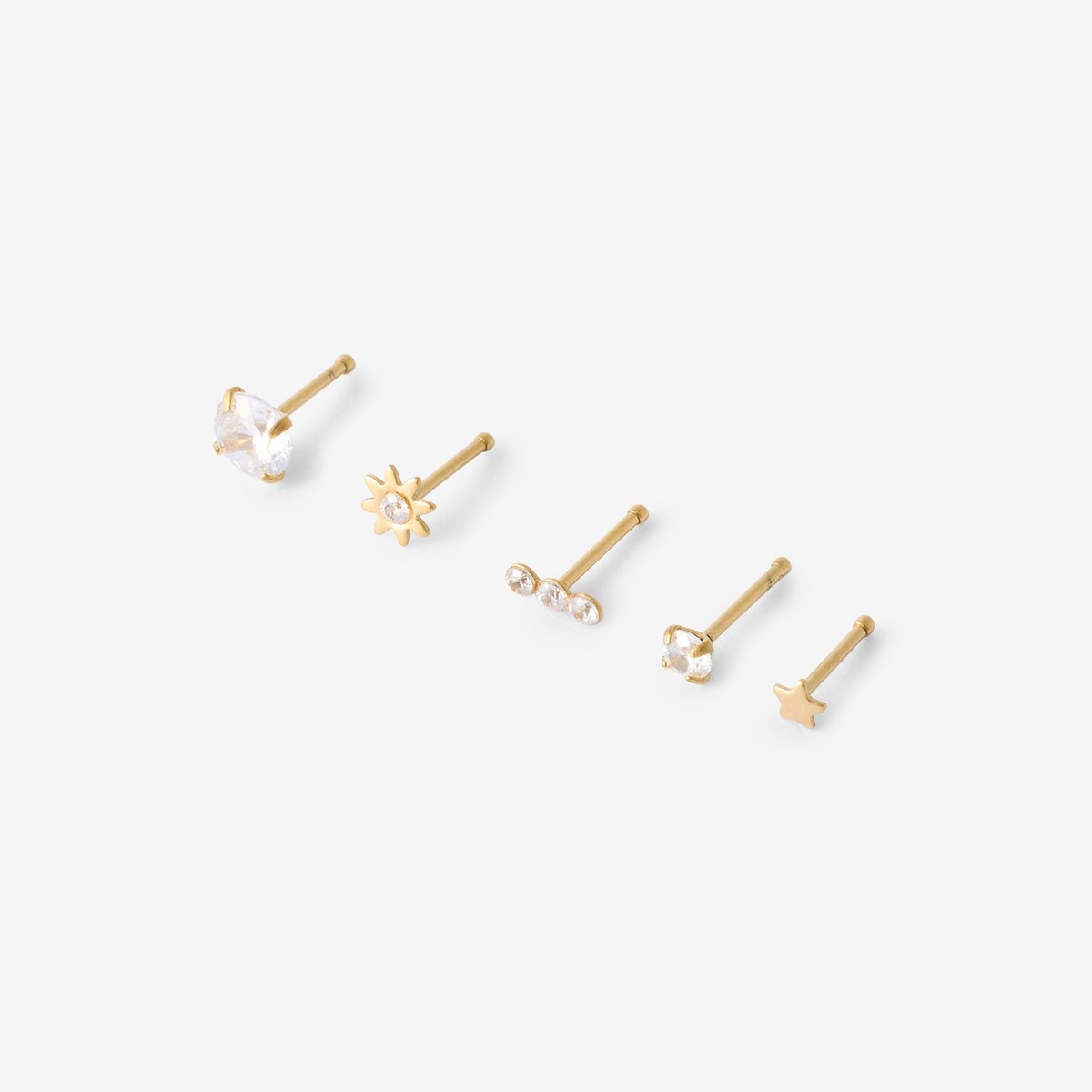 Set de 5 piercings nez en acier inoxydable et strass de zircon doré, BALABOOSTE