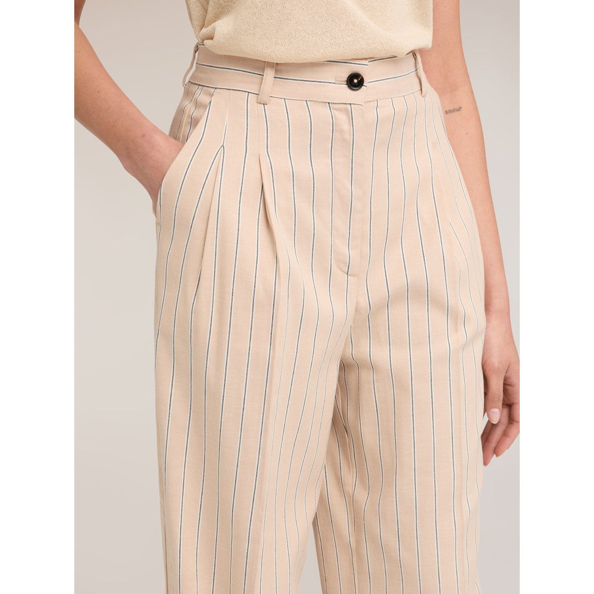 Pantalon palazzo à rayures beige, MOTIVI
