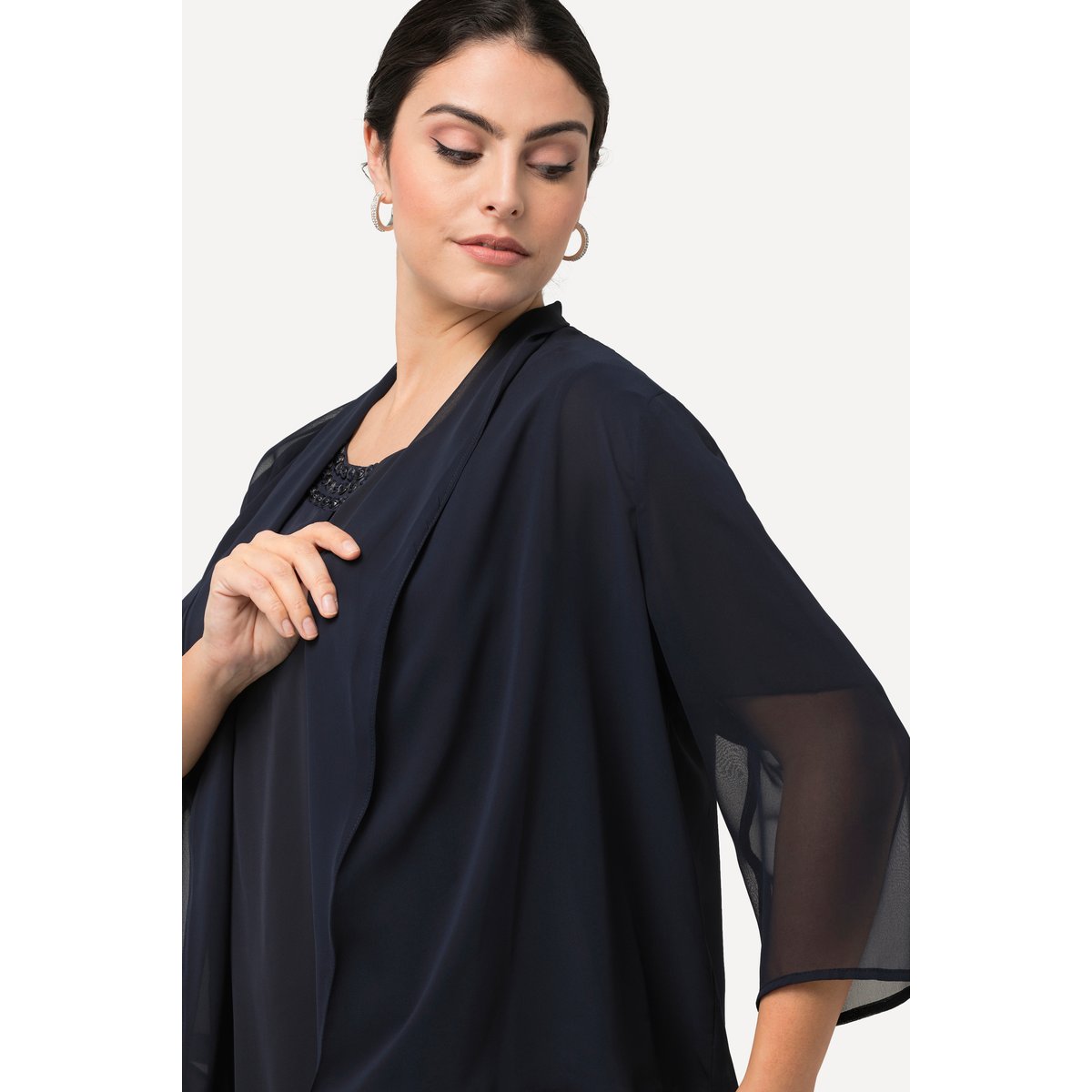Veste en mousseline, oversize. Col châle marine, ULLA POPKEN