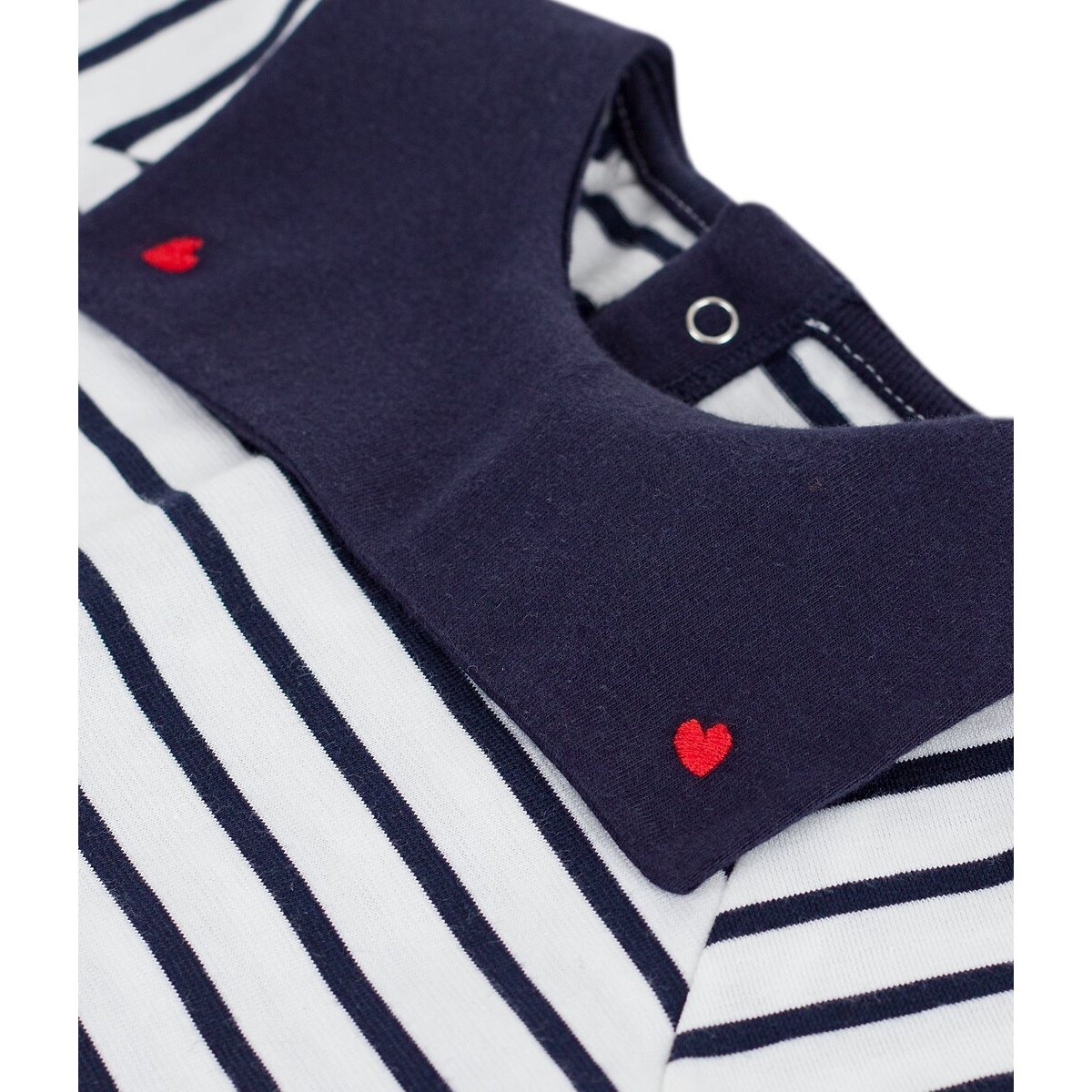 Blouse en coton, rayures marinières, à col brodé rayé bleu, PETIT BATEAU